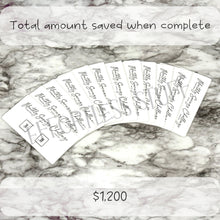 Load image into Gallery viewer, Bi-Weekly Monthly Savings Challenge Trackers | Version: 1 | Laminated Trackers | Set of 12 | Yearly Savings Challenge | Fits A6 Binders |