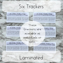 Load image into Gallery viewer, Gray Color Savings Challenge Number Design Tracker | Laminated Trackers | Fits A6 Envelopes | Savings Challenge | Dollar Challenges | Physical Product |