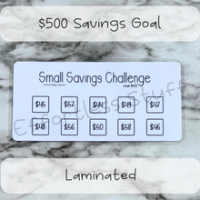 Load image into Gallery viewer, Small Savings Challenge Trackers | Laminated Trackers | Nine Trackers | Savings Challenge | Fits in A6 Binders | Simple Design |