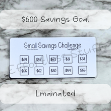 Load image into Gallery viewer, Small Savings Challenge Trackers | Laminated Trackers | Nine Trackers | Savings Challenge | Fits in A6 Binders | Simple Design |