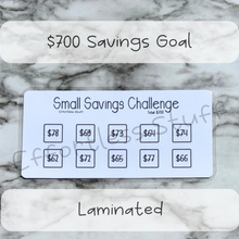 Load image into Gallery viewer, Small Savings Challenge Trackers | Laminated Trackers | Nine Trackers | Savings Challenge | Fits in A6 Binders | Simple Design |