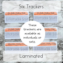 Load image into Gallery viewer, Orange Color Savings Challenge Number Design Tracker | Laminated Trackers | Fits A6 Envelopes | Savings Challenge | Dollar Challenges | Physical Product |