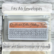 Load image into Gallery viewer, Orange Color Savings Challenge Number Design Tracker | Laminated Trackers | Fits A6 Envelopes | Savings Challenge | Dollar Challenges | Physical Product |