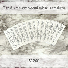 Load image into Gallery viewer, Weekly Monthly Savings Challenge Trackers | Version: 1 | Laminated Trackers | Set of 12 | Yearly Savings Challenge | Fits A6 Binders |
