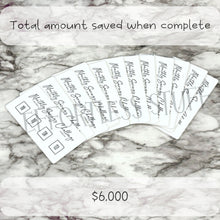 Load image into Gallery viewer, Weekly Monthly Savings Challenge Trackers | Version: 3 | Laminated Trackers | Set of 12 | Yearly Savings Challenge | Fits A6 Binders |
