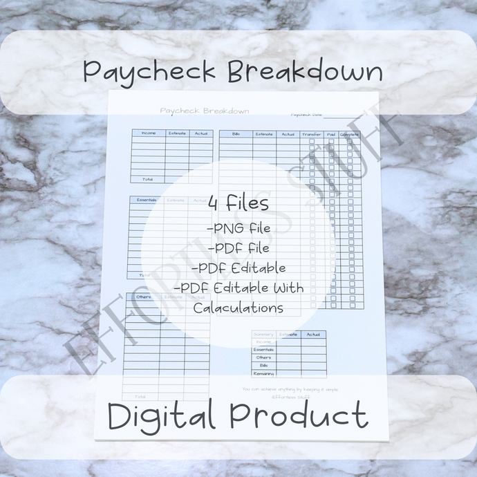 Paycheck Breakdown | Budget by Paycheck | PDF File | PNG | Editable PDF | Letter Sized | Digital Product |