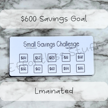 Load image into Gallery viewer, Small Savings Challenge Trackers | Laminated Trackers | Nine Trackers | Savings Challenge | Fits in A6 Binders | Simple Design |
