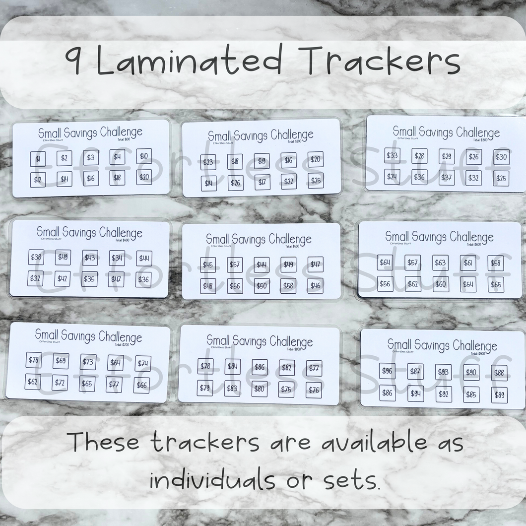 Small Savings Challenge Trackers | Laminated Trackers | Nine Trackers | Savings Challenge | Fits in A6 Binders | Simple Design |