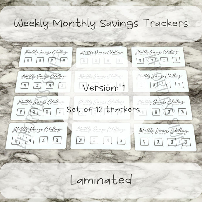 Weekly Monthly Savings Challenge Trackers | Version: 1 | Laminated Trackers | Set of 12 | Yearly Savings Challenge | Fits A6 Binders |