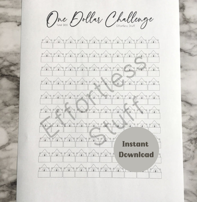 Printable One Dollar Challenge Template (Blank Envelope Design) | Letter Size Template |